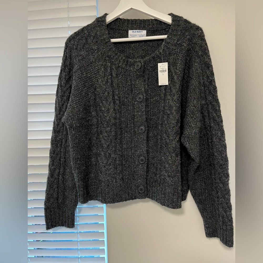 Large Charcoal Old Navy Cropped Cable Cardigan